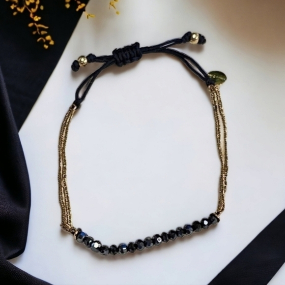 Stella & Dot Gold Chain Glass Beads Adjustable Bracelet - Picture 2 of 4